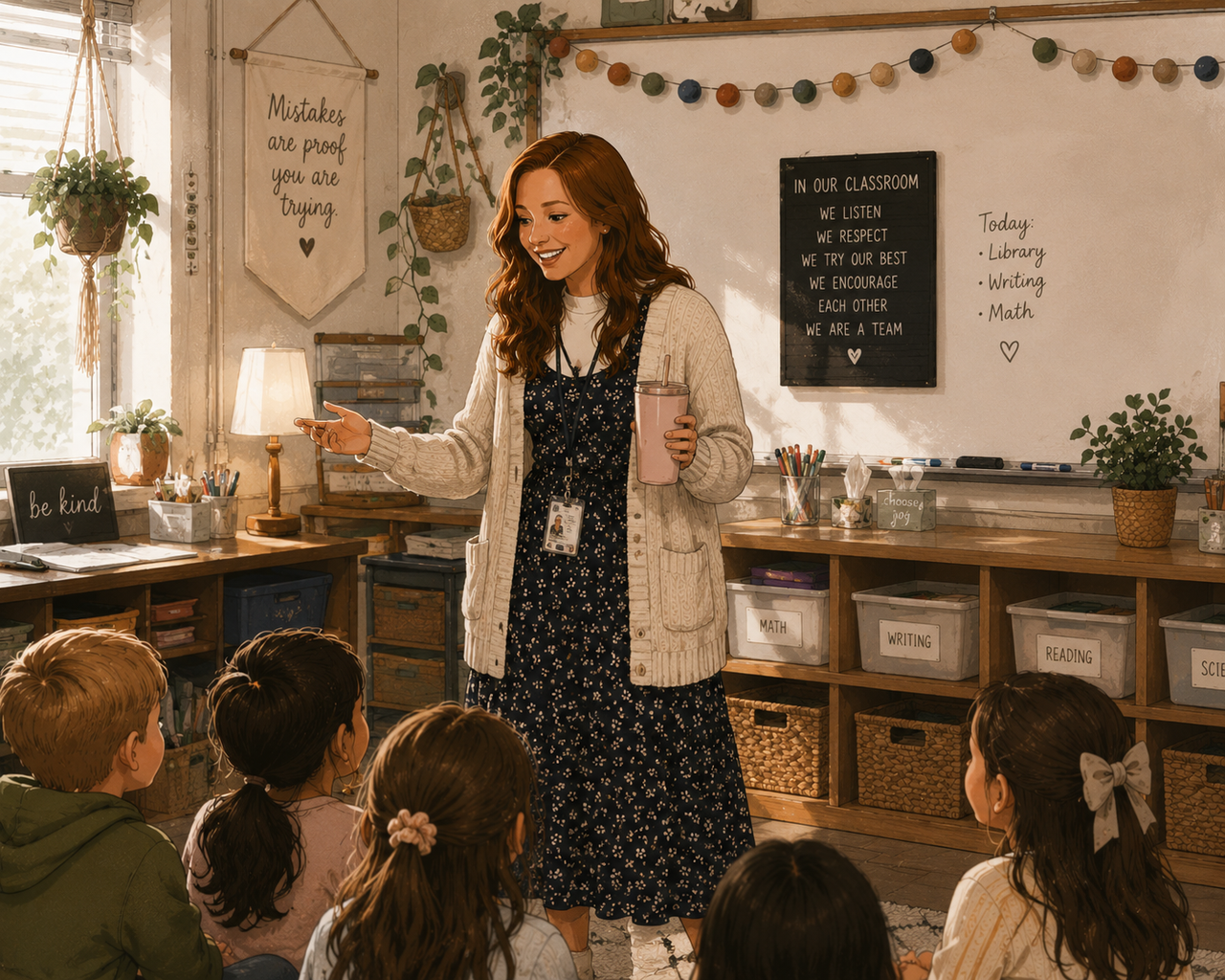 beautiful teacher standing in front of a class